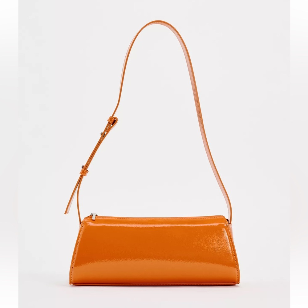 Zara Orange Faux Patent leather shoulder bag